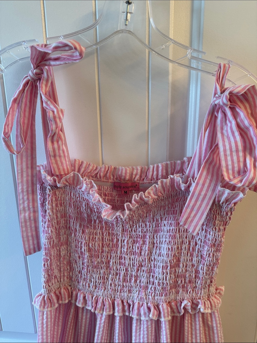 Pink Searsucker Tie-Shoulder Smocked Dress - Picture 3 of 4